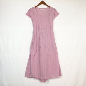Xirena Faye Dress Stripe Midi Tie Back Short Sleeve Pink White Lightweight‎